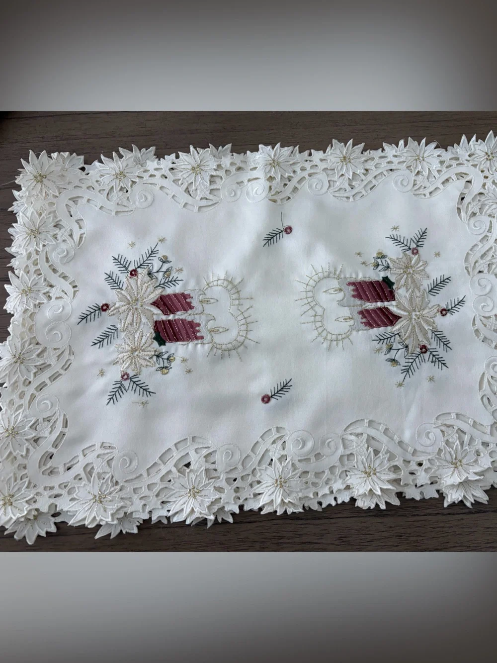 Embroidered White Holiday Candle Place Mats with Gold Accents(Set of 4)